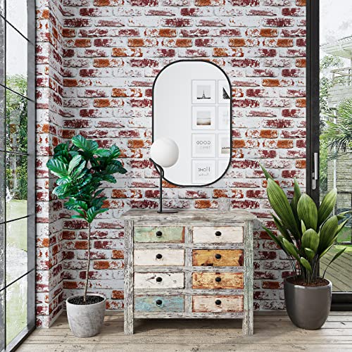 VaryPaper Rustic Painted Red Brick Peel and Stick Wallpaper Brick Contact Paper 17.7''x78.7'' 3D Faux Brick Wallpaper Self Adhesive Removable Wallpaper for Kitchen Backsplash Bedroom Walls Fireplace - color: Red, size: 17.7" x 78.7"