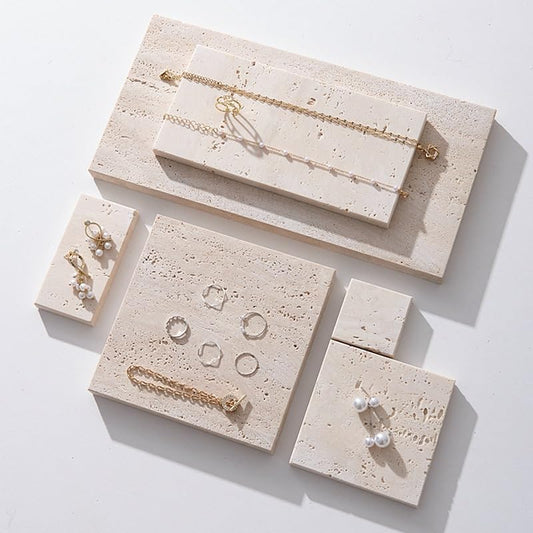 Natural Travertine Stone Display Tiles, Decorative Photography Props for Jewelry, Cosmetics, Home Decor, Beige Stone Blocks (20cm*30cm) - size: 20cm*30cm