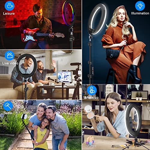 STALLY 10.2" Ring Light with Stand, 75" Tall Ring Light with Phone Holder and Wireless Remote, 12 Dimming Levels, 32 Color Modes Selfie Light Tripod for iPhone, Live Stream, Makeup, YouTube, TikTok - size: 10.2in