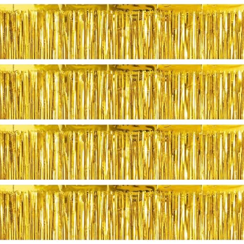 4 Packs Foil Fringe Garland Tinsel Streamers Shiny Wall Hanging Birthday Banner Backdrop for Graduation Wedding Anniversary Celebration Happy Birthday Party Decorations Gold - color: Gold