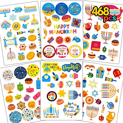 Joy Bang Hanukkah Stickers for Kids, 24 Sheets Happy Hanukkah Stickers Decorations for Gift Bags Cards Water Bottles Chanukah Party Favors Supplies Decor - style: Hanukkah