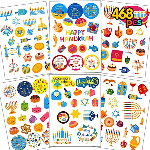 Joy Bang Hanukkah Stickers for Kids, 24 Sheets Happy Hanukkah Stickers Decorations for Gift Bags Cards Water Bottles Chanukah Party Favors Supplies Decor - style: Hanukkah