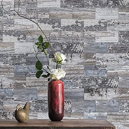 Art3d 102-Piece Peel and Stick Tile Backsplash for Kitchen Bathroom, 3in. x 6in. Stick on Subway Tile Distressed Wood Plank - color: Distressed Silvery Moon
