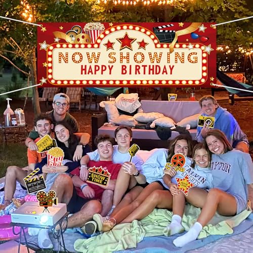 11 Pieces Movie Night Party Decorations Now Showing Banner Photography Background Movie Night Cutouts Double Sided Printing Red Carpet Clapboard Backdrop Cutout Party Cards Photo Booth Props Supplies