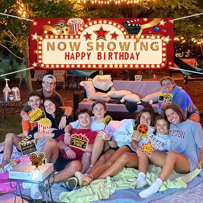 11 Pieces Movie Night Party Decorations Now Showing Banner Photography Background Movie Night Cutouts Double Sided Printing Red Carpet Clapboard Backdrop Cutout Party Cards Photo Booth Props Supplies