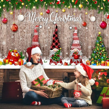 Irenare Christmas Backdrop Merry Christmas Banner Party Decoration Xmas Photography Background Photo Props for Winter Holiday New Year Eve Family Party Decoration Supplies(Gnome) - style: Gnome