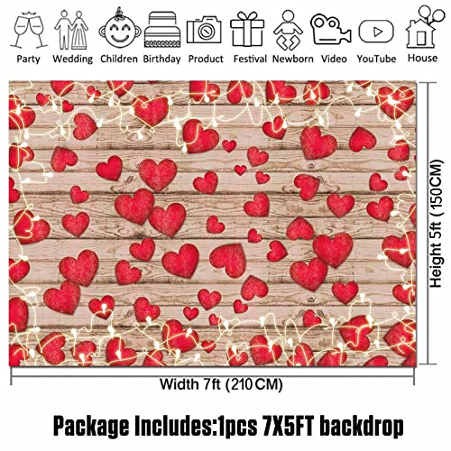 Vintage Rustic Wood Glitter Glow Red Love Heart Valentine's Day Theme Photography Backdrop Wedding Anniversary Bridal Shower Mother's Day Photo Background Couple Studio Shoot Props Supplies 7x5ft - size: 7x5 FT