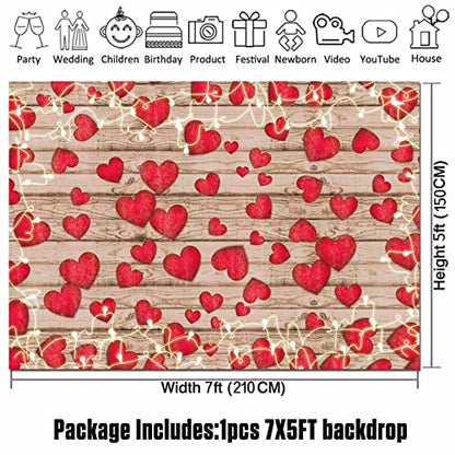 Vintage Rustic Wood Glitter Glow Red Love Heart Valentine's Day Theme Photography Backdrop Wedding Anniversary Bridal Shower Mother's Day Photo Background Couple Studio Shoot Props Supplies 7x5ft - size: 7x5 FT