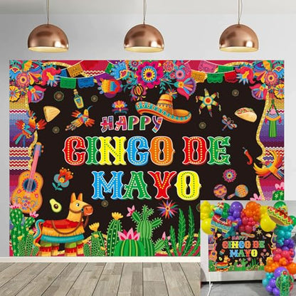 Cinco De Mayo Banner Backdrop 8x6FT Mexican Fiesta Photography Background Mexican Theme Party Decorations Supplies Photo Props - size: 8x6FT：96'x72'