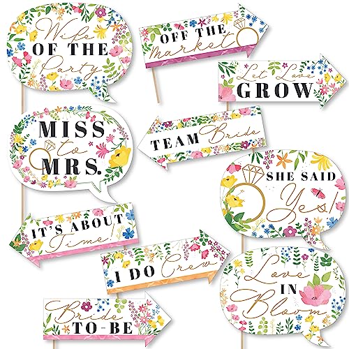 Big Dot of Happiness Funny Wildflowers Bride - Boho Floral Bridal Shower and Wedding Party Photo Booth Props Kit - 10 Piece - color: Wildflowers