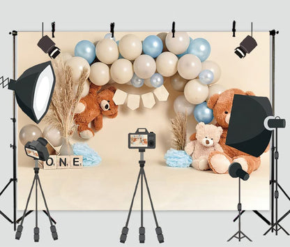 Bear Newbown 1st Birthday Cake Breakup Balloon Baby Backdrop Decoration Photo Studio Photocall 1st Birthday Party Banner Cake Smash Photo Prop,7x5ft - size: 7x5ft