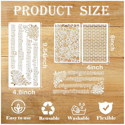 19pcs Stencils for Crafts Reusable Musical Notes Brick Branches Floral Texture Dot Background Template Drawing Layering Stencils for Painting on Wood Scrapbook Furniture Paper Card Decor(crafts19)
