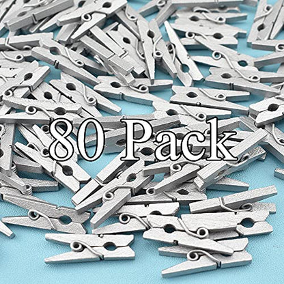 HAHIYO Silver Wooden Clothes Pins Clothespins Mini Do NOT Fall Apart 1 inches Length 80 Pack Sturdy Strong Springs No Rust No Discoloration for Laundry Bathroom DIY Craft Photos Food Opened Bags - size: Silver 1 inches 80 Pack