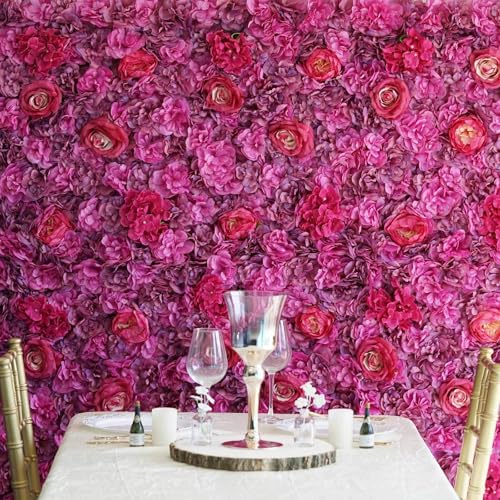 Efavormart Pack of 4 | 13 Sq. Ft. Violet Purple Silk Flower Wall Panels, UV Resistant 3D Mixed Bloom Mats for Royal Galas, Parties and Boutique Decor - color: Purple
