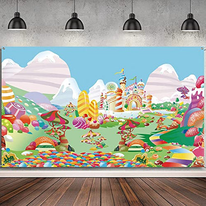 Leyiyi 7x5ft Sweet Cartoon Candyland Backdrop Candy House Fairy Tale Castle Photography Background Banner Cake Table Decor Birthday Party Decorations Newborn Baby Shower Photo Booth Props - size: 7x5ft