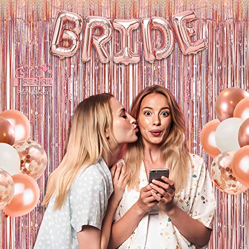 Rose Gold Tinsel Curtain Party Backdrop - GREATRIL Foil Fringe Curtain Streamers for Bachelorette Party Decorations Bride Be Party Streamers 2 Packs (Rose Gold) - color: Rose Gold