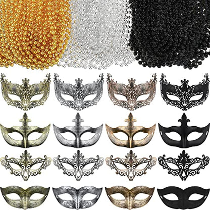 Bucherry 88 Pcs Masquerade Masks Beads Necklace Set Vintage Venetian Mask Metallic Beaded Necklace for Carnival Cosplay Prop - style: Classic Style