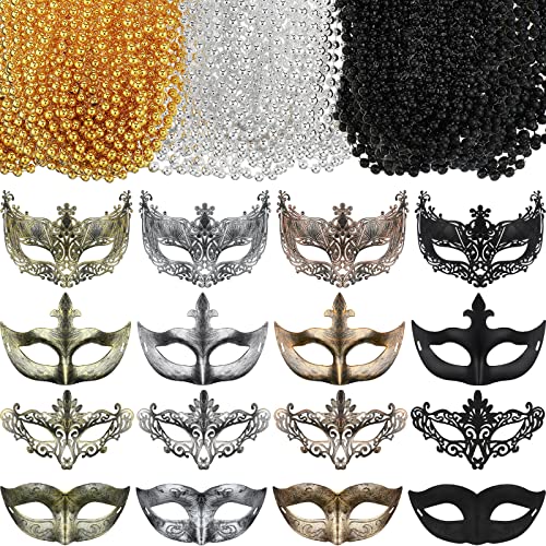 Bucherry 88 Pcs Masquerade Masks Beads Necklace Set Vintage Venetian Mask Metallic Beaded Necklace for Carnival Cosplay Prop - style: Classic Style