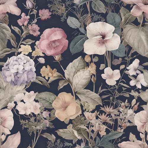 Jeweluck Vintage Floral Peel and Stick Wallpaper Floral Contact Paper 16.9" x 118.1" Dark Flower Wallpaper Peel and Stick Boho Leaf Self Adhesive Removable Wall Paper for Bedroom Decorative Vinyl - color: C Floral, size: 16.9inch×118.1inch