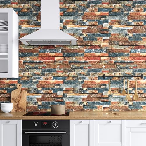 VEELIKE Brick Wallpaper Peel and Stick Retro Stone Wallpaper for Walls Backdrop Backsplash 15.7''x118'' Faux 3D Brick Wallpaper Removable Adhesive Brick Contact Paper for Bedroom Living Room Fireplace - size: 15.7" x 118"