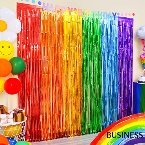 LOLStar Rainbow Photo Booth Props 30 Packs Rainbow Party Decorations 13.2x6.6 ft Foil Fringe Curtains Tinsel Metallic Streamers Holiday Backdrop for Birthday Wedding Engagement Back to School - size: 30 Pack