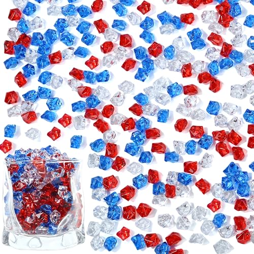 LAIDANLA 500PCS Red White Blue Acrylic Gems Vase Fillers Fake Ice Crushed Rock Crystals Patriotic Faux Diamond for Table Scatters Party Centerpieces Accessories Wedding Decor - color: Red, Blue, White