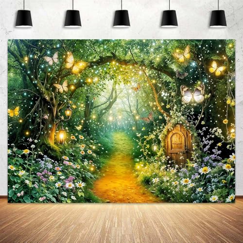 5 x 3 ft Enchanted Wonderland Backdrop Spring Fairy Forest Tale Magic Garden Tree House Butterfly Photography Background Princess Fairy Birthday Party Newborn Baby Shower Decor Banner Photo Prop - color: Multi3, size: 5x3ft