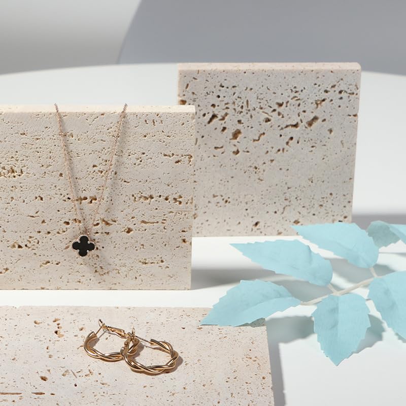 Natural Travertine Stone Photo Prop, Beige 10×10/10×15cm Sizes, Unique Textured Backdrop for Jewelry Product Photography, Natural Holes & Varied Patterns, Perfect for Creative Shooting & Styling