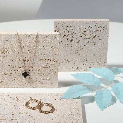 Natural Travertine Stone Photo Prop, Beige 10×10/10×15cm Sizes, Unique Textured Backdrop for Jewelry Product Photography, Natural Holes & Varied Patterns, Perfect for Creative Shooting & Styling