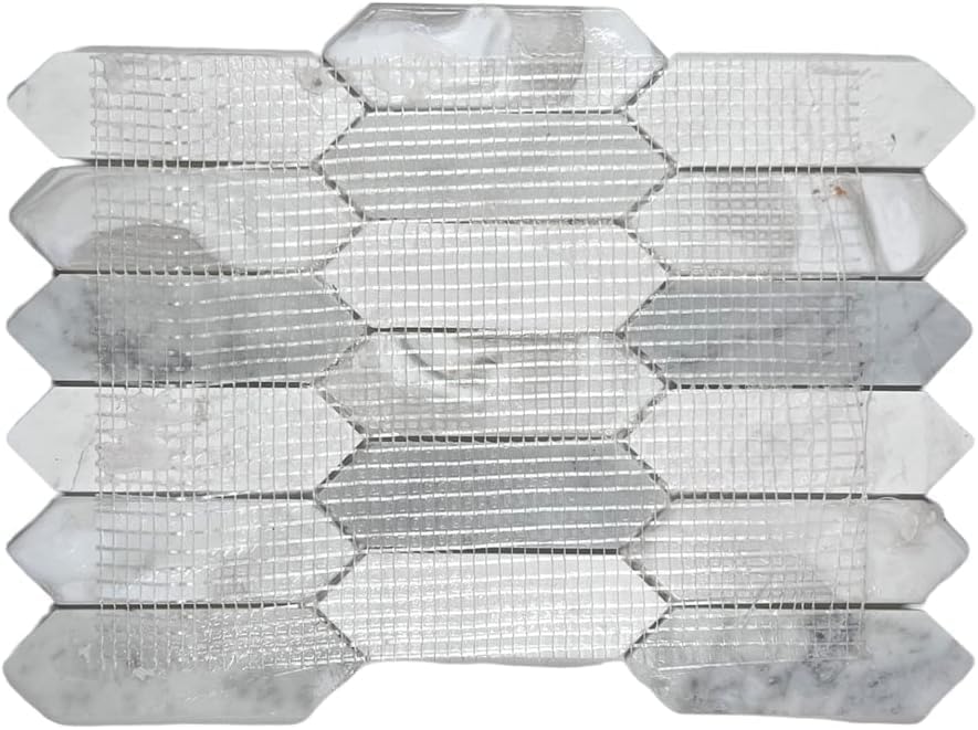 Tenedos Andalucia White Pearl Hex Picket Mosaic Tile – Iridescent Glass, Stone & Marble Blend for Shower, Backsplash, Bathroom & Accent Walls (1 Sheet) - style: 1 Sheet