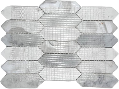 Tenedos Andalucia White Pearl Hex Picket Mosaic Tile – Iridescent Glass, Stone & Marble Blend for Shower, Backsplash, Bathroom & Accent Walls (1 Sheet) - style: 1 Sheet