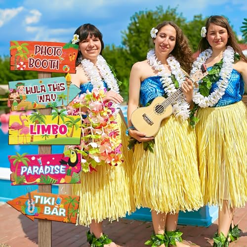 20 Pieces Luau Party Decorations Hawaiian Party Welcome Sign Summer Tropical Party Direction Signs for Fiesta Hawaiian Luau Tiki Themed Birthday Wedding Party Supplies with 2 Sheet Stickers - style: Luau