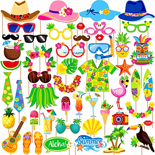 KatchOn, Tropical Hawaiian Photo Booth Props - Pack of 50 | Luau Party Decorations | Luau Photo Booth Props for Hawaiian Party Decorations | Luau Photo Props, Hawaii Luau Christmas Photo Propa - color: Summer Props