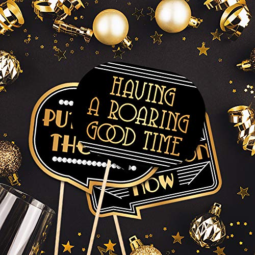 Gatsby Photo Booth Props By PartyGraphix - European Made Great Gatsby Party Supplies - 1920's Party Decorations - Easy to Assemble Selfie Props Roaring 20s Kit Includes 15 Pieces - size: 15 signs