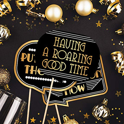 Gatsby Photo Booth Props By PartyGraphix - European Made Great Gatsby Party Supplies - 1920's Party Decorations - Easy to Assemble Selfie Props Roaring 20s Kit Includes 15 Pieces - size: 15 signs