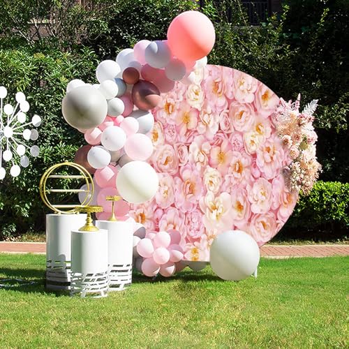 5x5ft Pink Floral Wedding Backdrop Stand - Circle Mr & Mrs Snapsonde Wedding Photography Background Props - color: Pink01, size: 5x5ft-Diameter