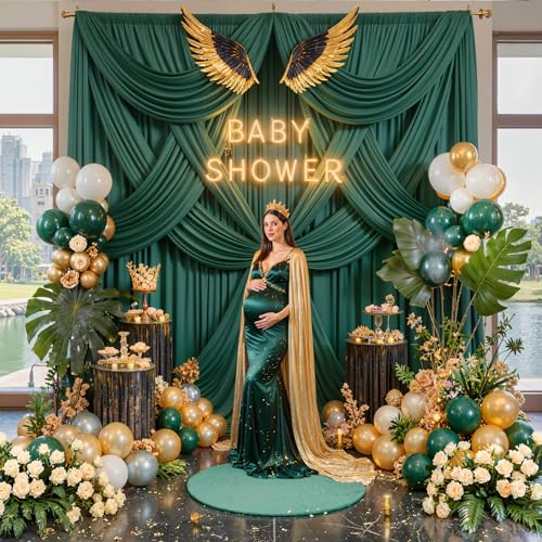 50ft x 14ft Hunter Green Backdrop Curtains for Wedding Parties, 10 Panels Wrinkle Free Polyester Fabric Drapes for Reception, Photography Background, Baby Shower & Stage Decor (5ft x 14ft Each) - color: Hunter Green, size: 5ft(W)x14ft(H),10panels