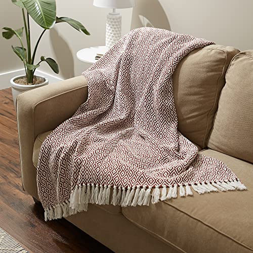 DII Rustic Farmhouse Double Diamond Woven Throw, 50x60, Cinnamon - color: Cinnamon