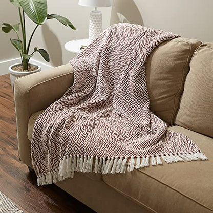 DII Rustic Farmhouse Double Diamond Woven Throw, 50x60, Cinnamon - color: Cinnamon