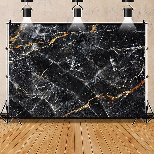 Laeacco 20x10ft Marble Texture Backdrop Black and Gold Marble Stone Texture Golden Cracks Photography Background for Man Woman Birthday Party Supplies Cake Table Decoration Banner Photo Booth Props - size: 20x10ft
