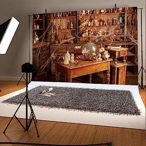 20x10ft Old Abandoned Chemistry Laboratory Photography Backdrop Background Poison Bottles Skeleton Lab Scary Halloween Party Decorations Spooky Witch's Room Black Magic Lab Backdrop Banner - size: 20x10ft
