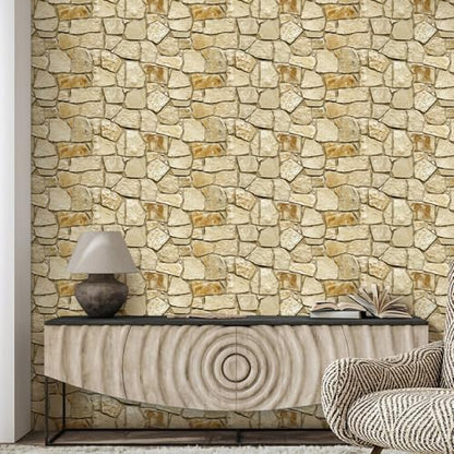 COMSTICKC 3D Faux Stone Wall Panels Peel and Stick, 12 Pcs 22.8" x 11.8", DIY UrltraLight PVC Fake Stone Textured Self Adhesive Wall Panels for Kitchen, Living Room Background, Covers 22.48 sq.ft - color: Brown Stone