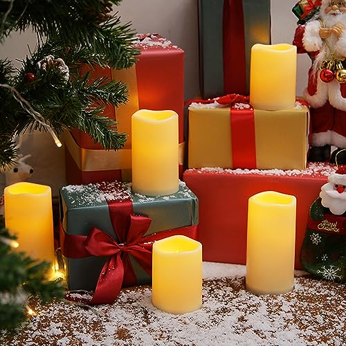 Homemory Waterproof Flameless Candles, Outdoor Indoor Battery Operated LED Pillar Candles with Remote Control and Timer, Plastic, Long Lasting, D3 x H4 4" 5" 5" 6" 6", Set of 6 - size: Set of 6
