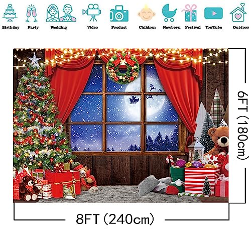 8X6FT Winter Christmas Window Backdrop Red Xmas Party Decoration Banner Studio Prop Pictures Background DH-803 - size: 8X6FT