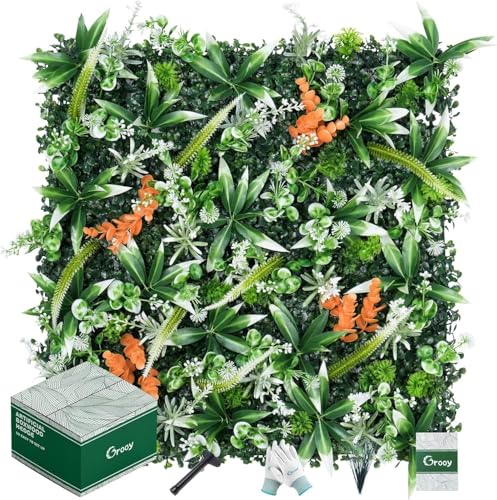 Grooy 20"X20" Artificial Boxwood Panels, 8PCS Grass Wall Hedge Panels UV-Protected Greenery Privacy Hedge Screen, Grass Backdrop Wall for Indoor Outdoor Patio Balcony, Party Garden Fence Decor - color: Foxtail Grass, size: 8PCS 20''x20''