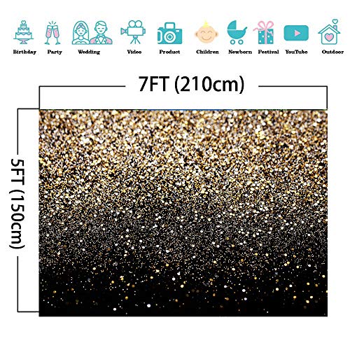 Black and Gold Backdrop Gold Spots Backdrop Vinyl Photography Backdrop Vintage Background for Family Birthday Party Newborn Studio Props 11547(7x5FT) - size: 7x5FT