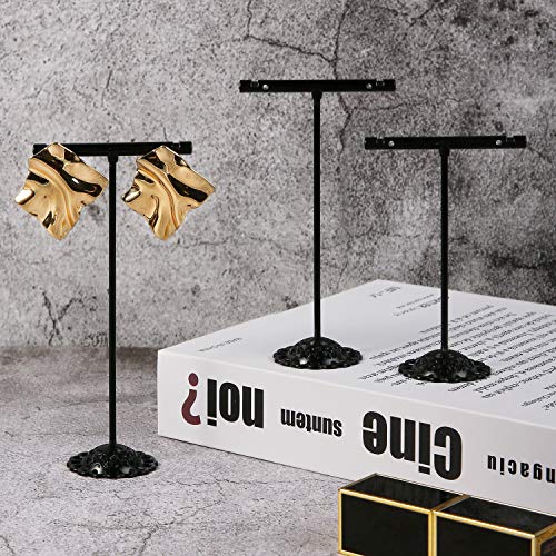 Black Earring T Shape Stand Detachable Metal Earring Display Storage Rack for Photography Jewelry Props Show Closet Retail Store Display 3 Pcs, T Shape