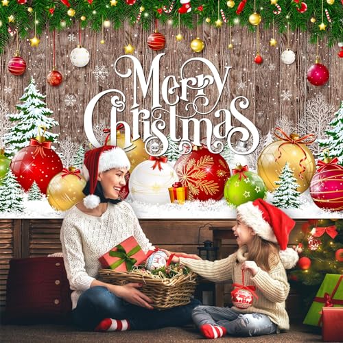 Irenare Christmas Backdrop Merry Christmas Banner Party Decoration Xmas Photography Background Photo Props for Winter Holiday New Year Eve Family Party Decoration Supplies(Large Xmas Ball) - style: Large Xmas Ball