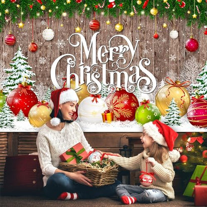 Irenare Christmas Backdrop Merry Christmas Banner Party Decoration Xmas Photography Background Photo Props for Winter Holiday New Year Eve Family Party Decoration Supplies(Large Xmas Ball) - style: Large Xmas Ball