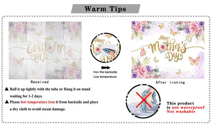 8x6ft Happy Mother's Day Backdrop Floral Golden Dots Mothers Day Birthday Photography Background for Women Thanks Mother's Day Photo Booth Props 068 - size: 8x6ft
